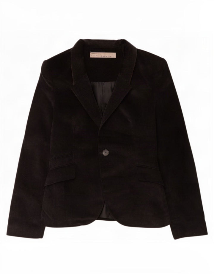 Zara Chaqueta Blazer De Pana Con 1 Botón Para Mujer UK 42 Mediana Algodón Negro