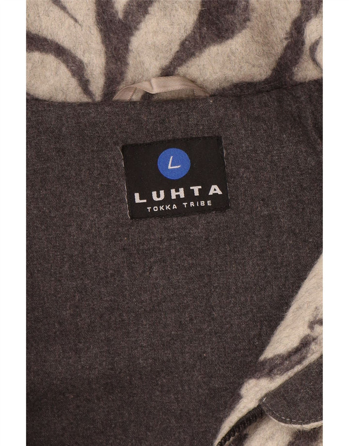 Luhta Abrigo acolchado con capucha para mujer UK 42 Lana con estampado animal gris medio