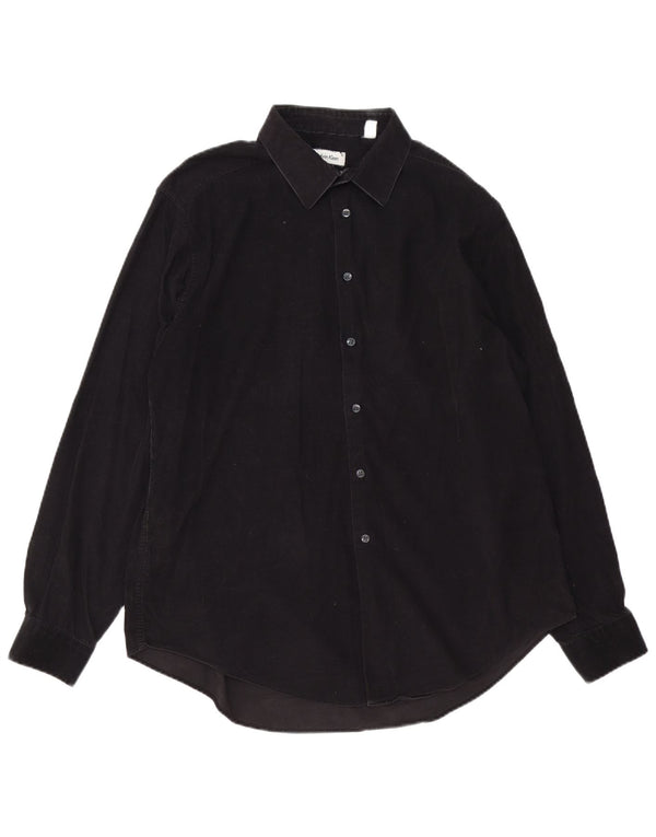 Calvin Klein Camisa de pana para hombre Talla 16 1/2 Grande Algodón negro
