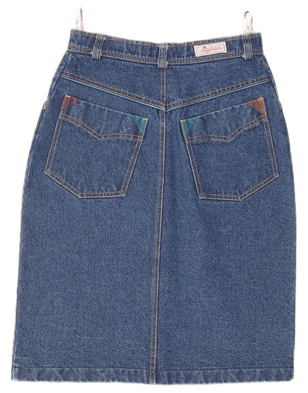 Vintage mujer cintura alta falda de mezclilla EU 38 Medio W25 Lana Azul