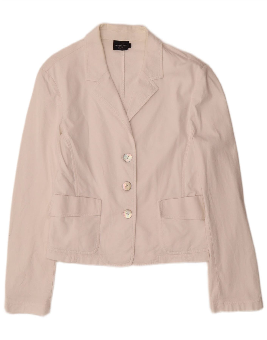 Chaqueta Blazer Mujer Trussardi Jeans 3 Botones IT 44 Mediano Blanco Algodón