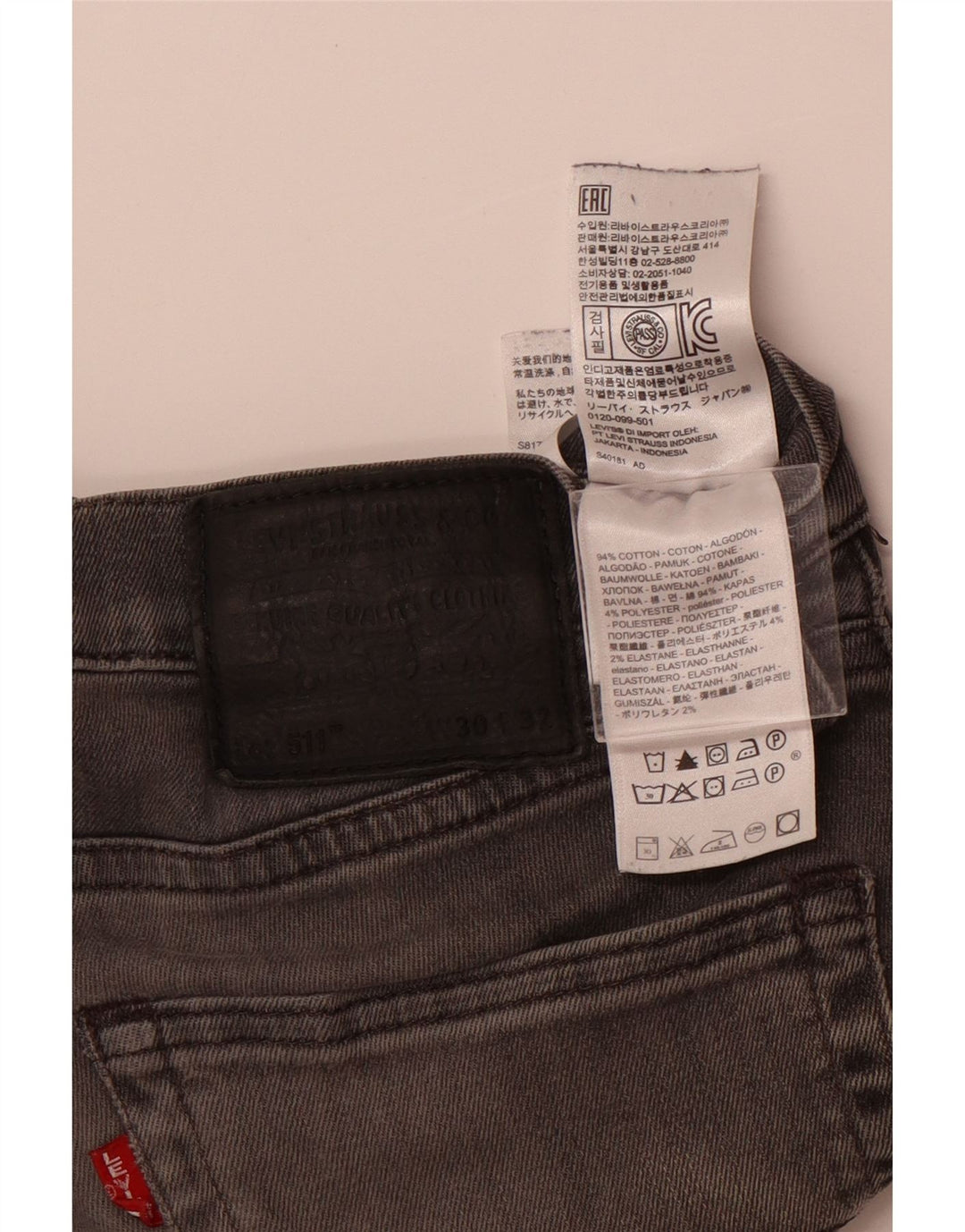 Levi's Hombre 511 Slim Jeans W30 L32 Algodón Gris