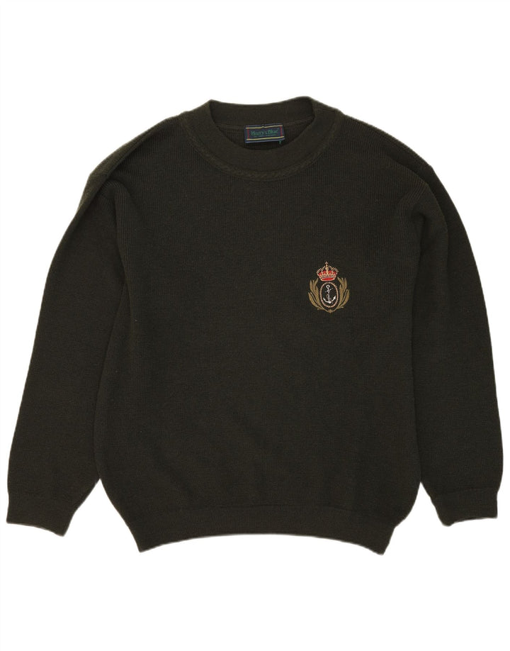 VINTAGE Jersey de cuello redondo para hombre Suéter grande de lana caqui