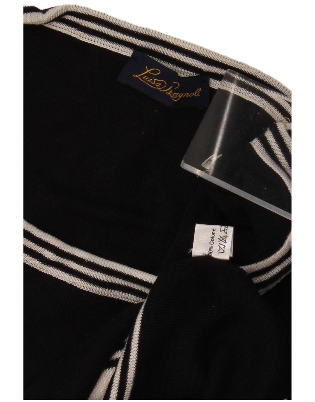 LUISA SPAGNOLI Suéter gráfico con cuello barco para mujer UK 40 Grande Negro