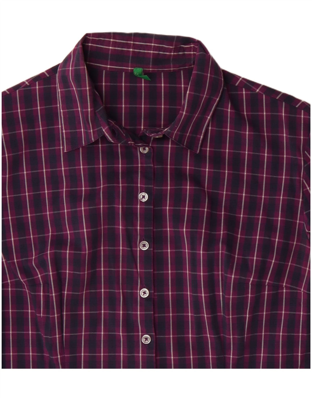 BENETTON Camisa de mujer UK 46 Grande Púrpura Cuadros Algodón