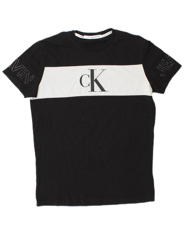 CALVIN KLEIN JEANS Camiseta gráfica para hombre Top XL Algodón color block negro