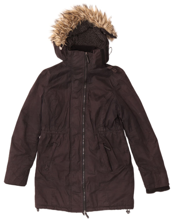Superdry Parka con capucha y estampado gráfico para mujer UK 46 Large Black Cotton