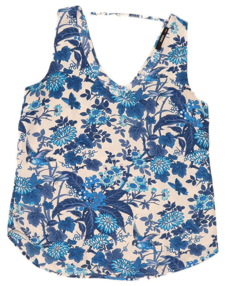 Oasis Blusa sin mangas para mujer Top UK 42 Poliéster floral azul medio