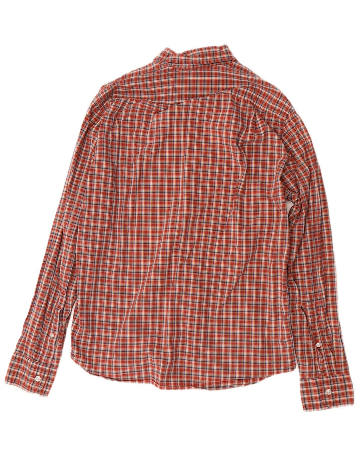 J. CREW Camisa ajustada para hombre de algodón a cuadros rojos medianos