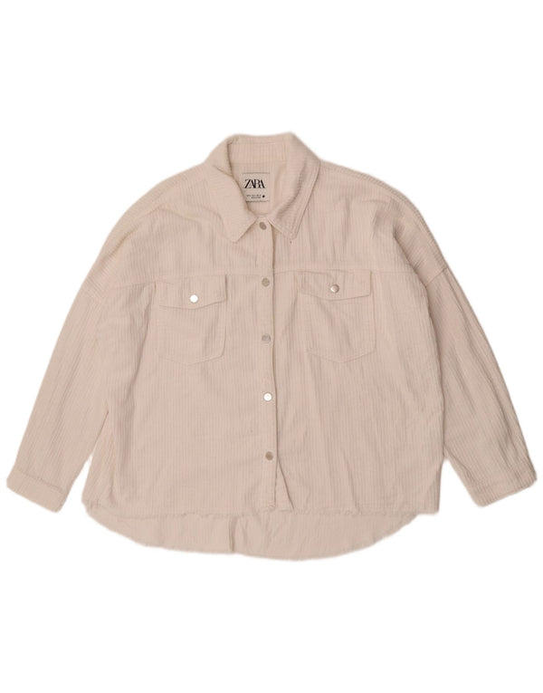 Zara Mujer Camisa De Pana Extragrande Reino Unido 44 Algodón Blanco Mediano