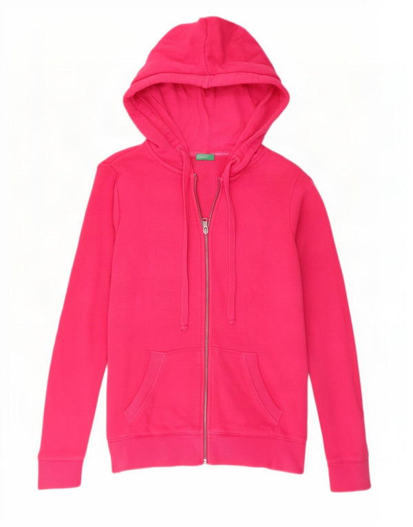 Benetton Suéter Con Capucha Y Cremallera Para Mujer UK 6 XS Algodón Rosa