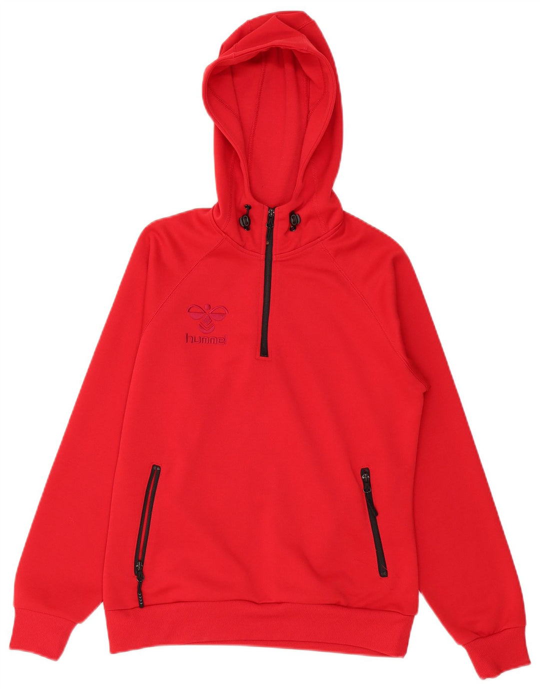 Hummel Sudadera con capucha y cuello con cremallera para hombre, color rojo pequeño