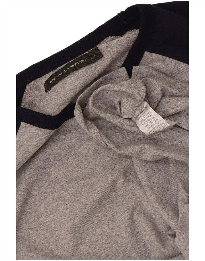 French Connection Mens Top Long Sleeve Large Grey Colourblock Cotton