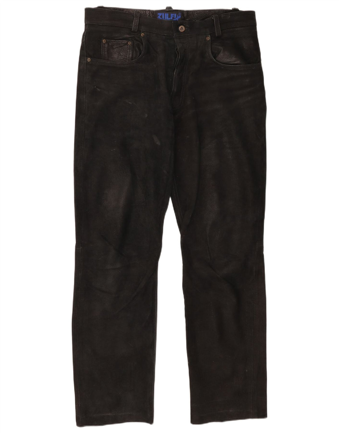 Pantalones de cuero rectos vintage para hombre W37 L30 Negro
