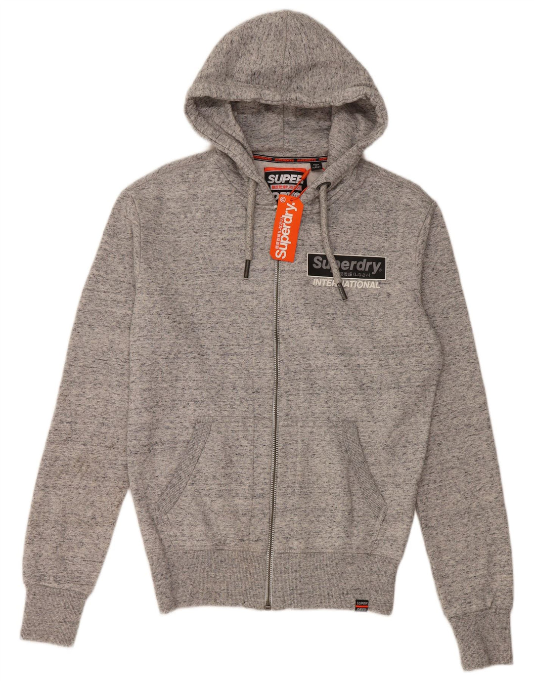 SUPERDRY Suéter con capucha y cremallera de ajuste holgado para hombre XS Algodón moteado gris