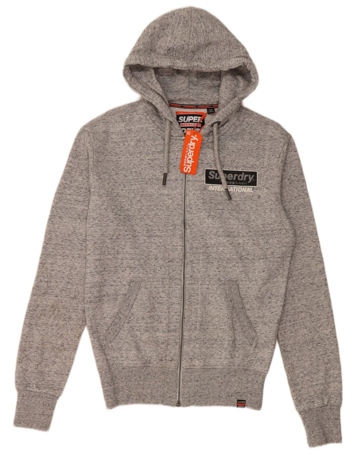 SUPERDRY Suéter con capucha y cremallera de ajuste holgado para hombre XS Algodón moteado gris