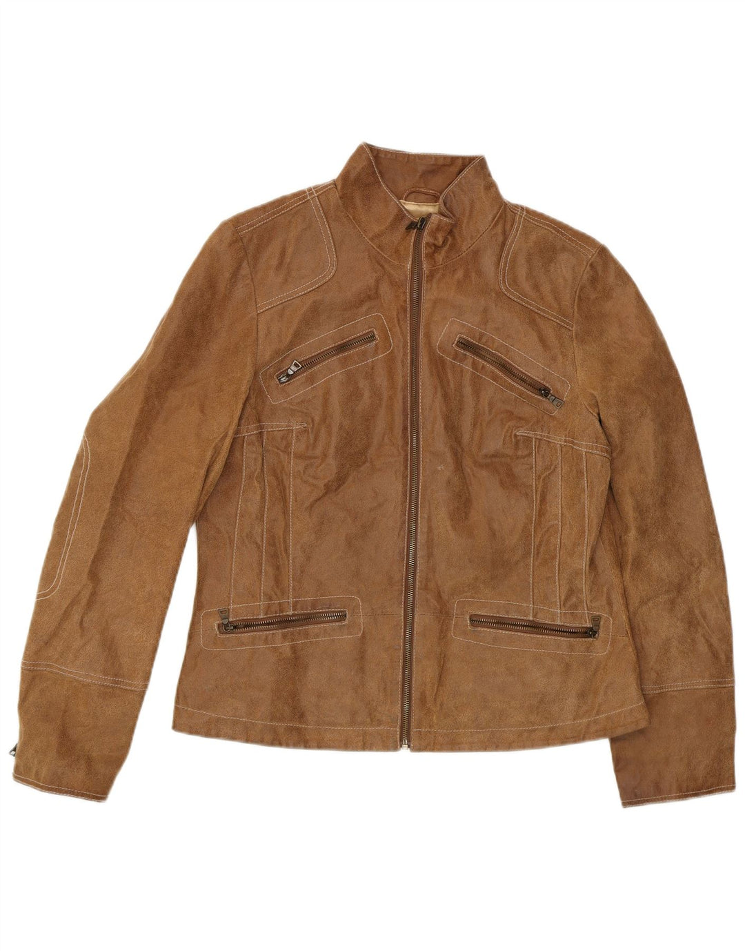 SASHA Womens Leather Jacket UK 12 Medium Brown Leather