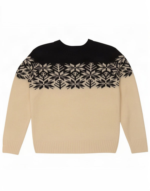 Vintage Mens Crew Neck Jumper Sweater Medium White Fair Isle Acrylic
