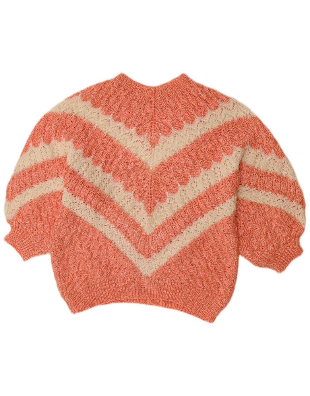 VINTAGE Mujer Barco Cuello Jersey Suéter Reino Unido 14 Grande Naranja Chevron