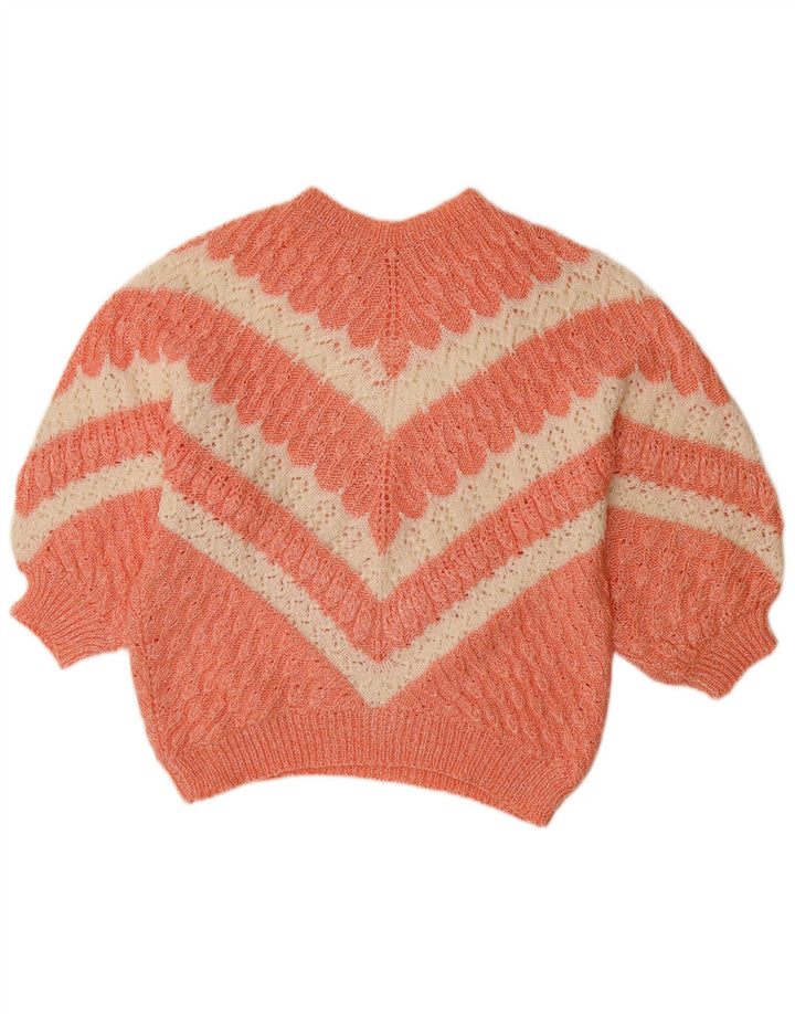 VINTAGE Mujer Barco Cuello Jersey Suéter Reino Unido 14 Grande Naranja Chevron