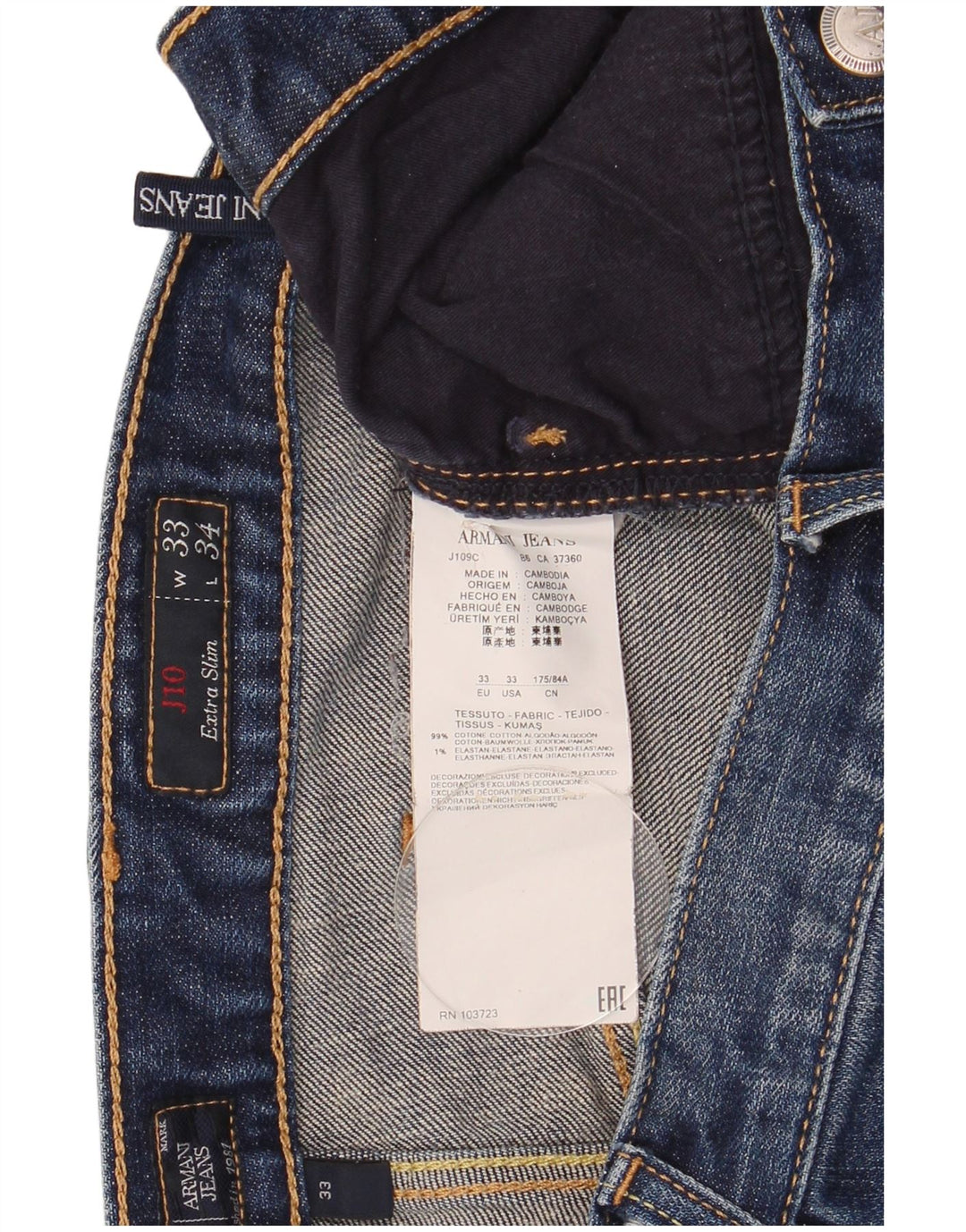 Jeans Armani Mujer J10 Slim W33 L34 Algodón Azul