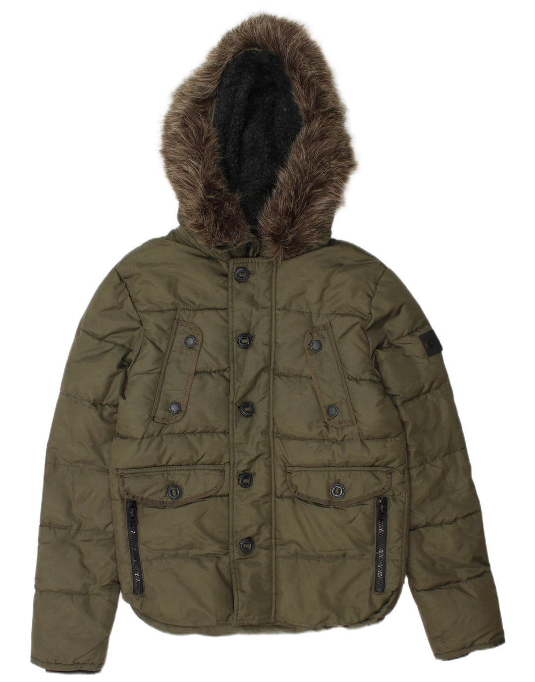 SUPERDRY Chaqueta acolchada con capucha para hombre UK 36 Small Khaki Nylon