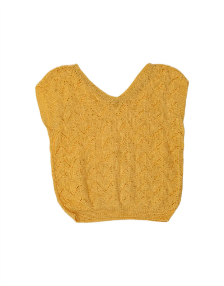 VINTAGE Womens Vest Tank Top UK 14 Medium Yellow