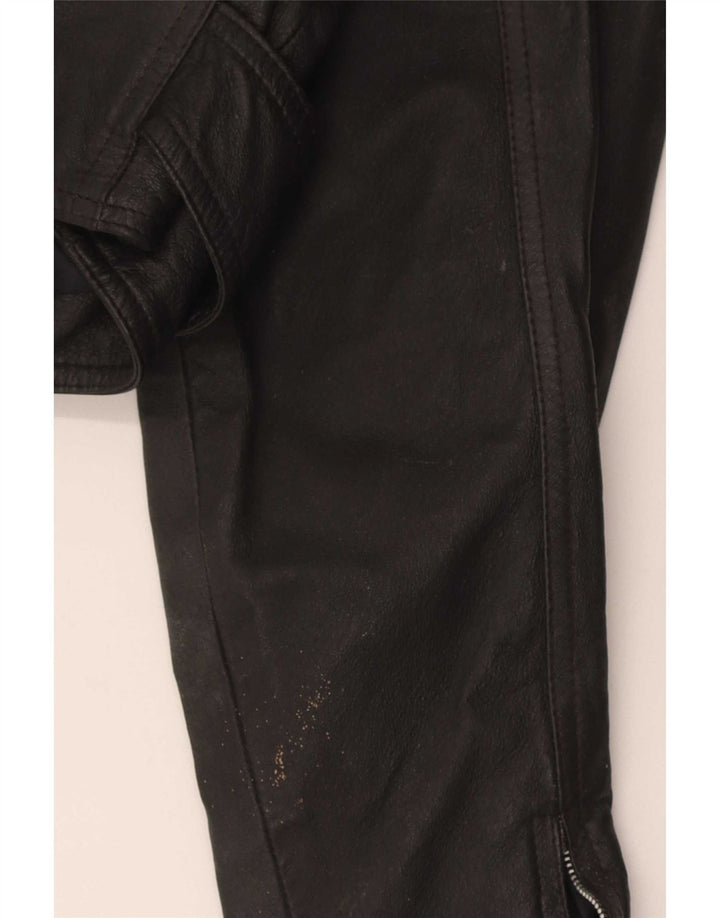 Vintage mujer crop cuero biker chaqueta Reino Unido 10 pequeño cuero negro