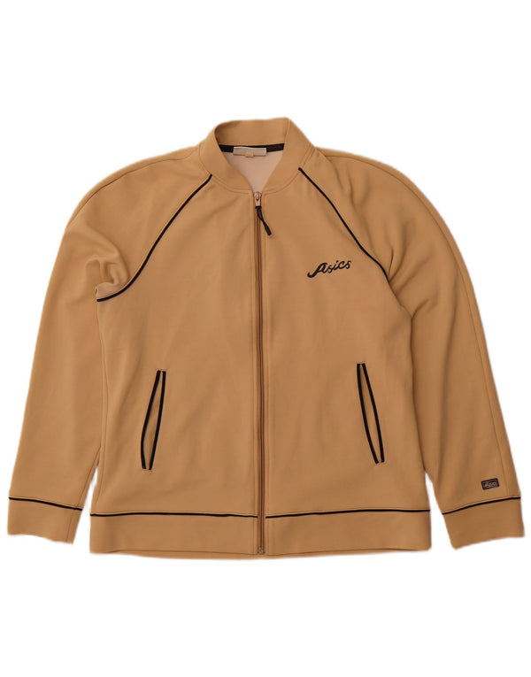 ASICS Womens Tracksuit Top Jacket UK 16 Large Brown Polyamide
