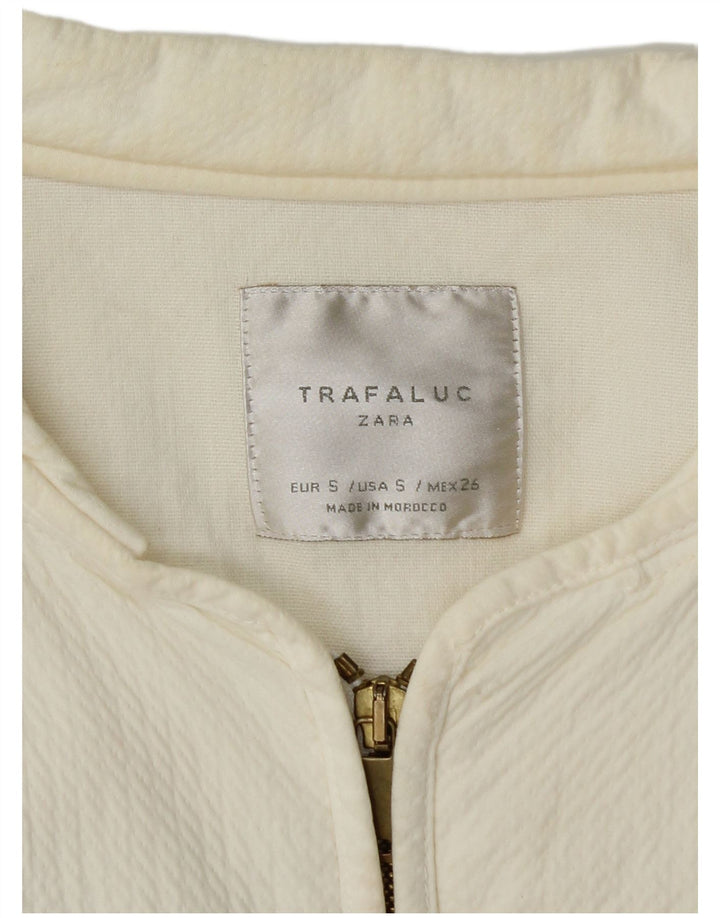 ZARA Chaqueta bomber corta extragrande para mujer Reino Unido 10 Small Off White Geométrico