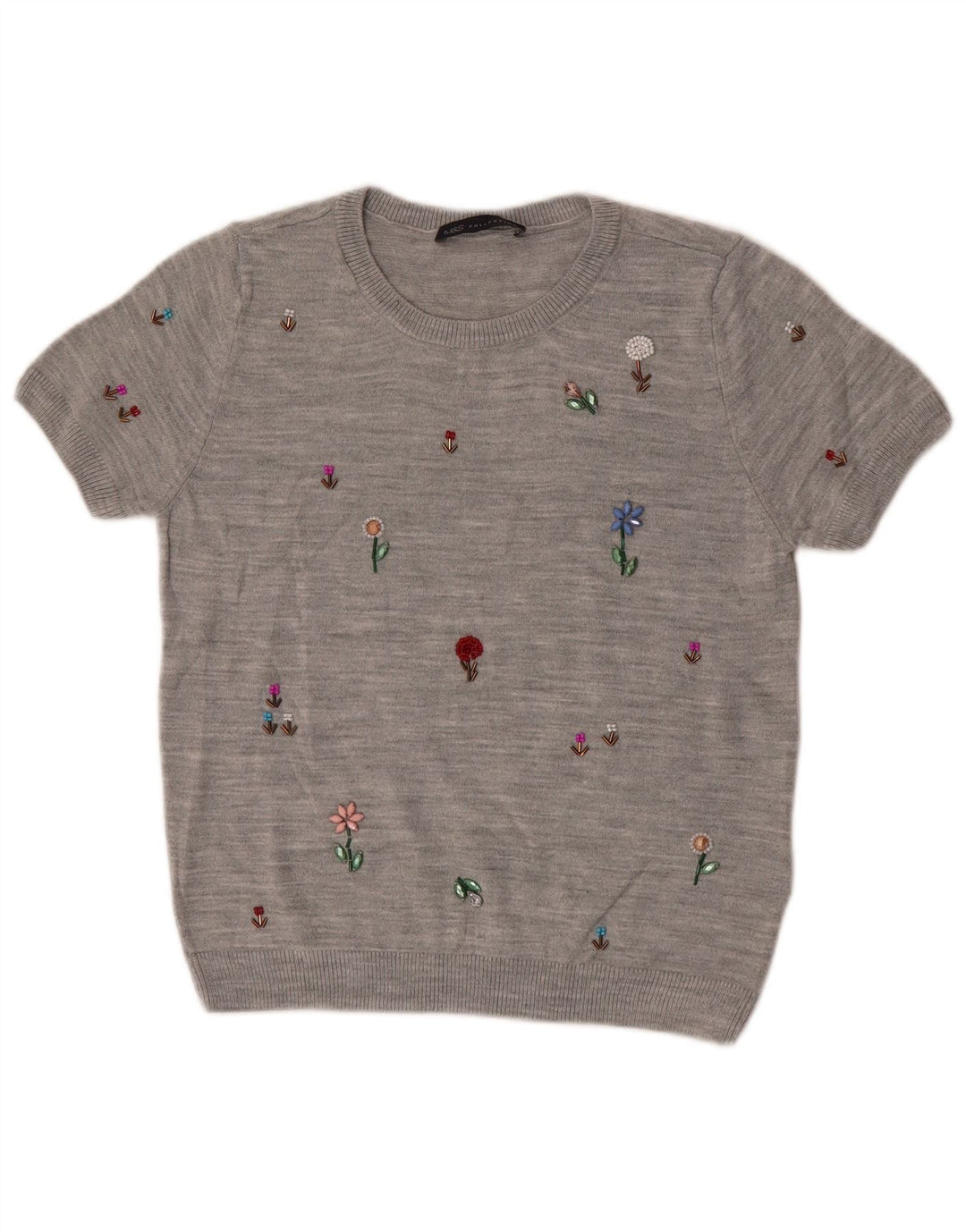 Marks & Spencer Suéter Corto con Cuello Redondo para Mujer UK 10 Small Grey
