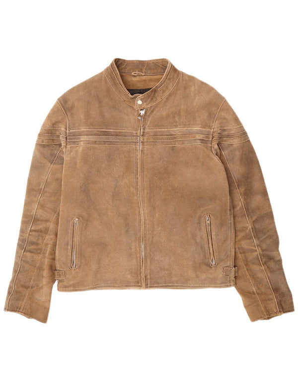 Vintage hombres ante bomber chaqueta Reino Unido 40 cuero beige grande