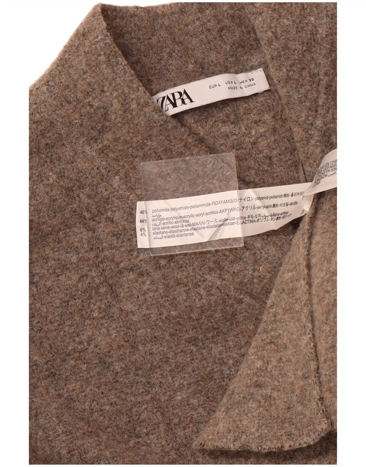 ZARA Mujer Crop Cardigan Suéter UK 44 Large Marrón Poliamida