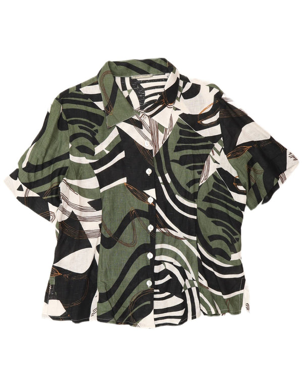 Marronetto Camisa de Manga Corta con Estampado Abstracto para Mujer IT 52 2XL Lino Verde