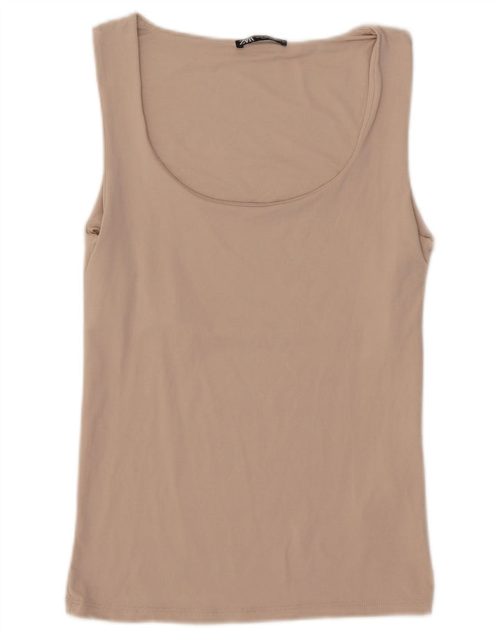 Zara Mujer Chaleco Top UK 42 Medio Beige Poliamida
