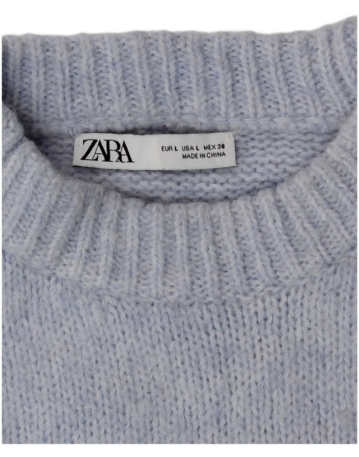 Zara Jersey de cuello redondo extragrande para mujer, talla 40, color azul