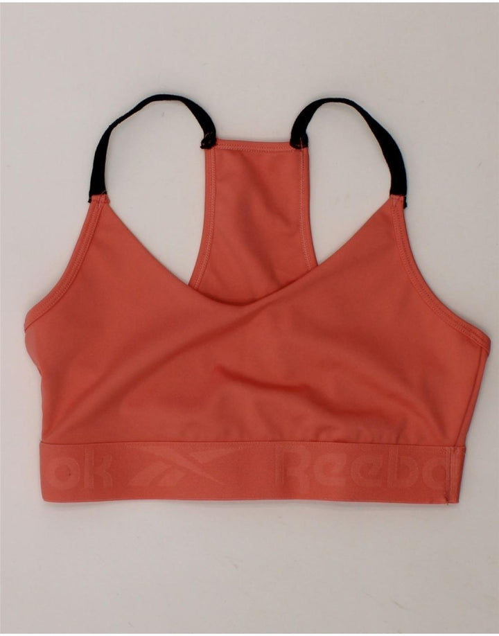 REEBOK Womens Graphic Sport Bra Top UK 12 Medium Pink Polyester Vintage Reebok and Second-Hand Reebok from Messina Hembry 