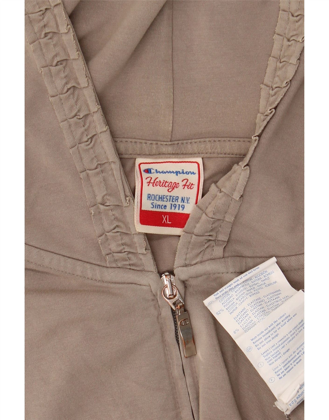 CHAMPION Suéter con capucha y cremallera Heritage Fit para mujer UK 18 XL Algodón beige