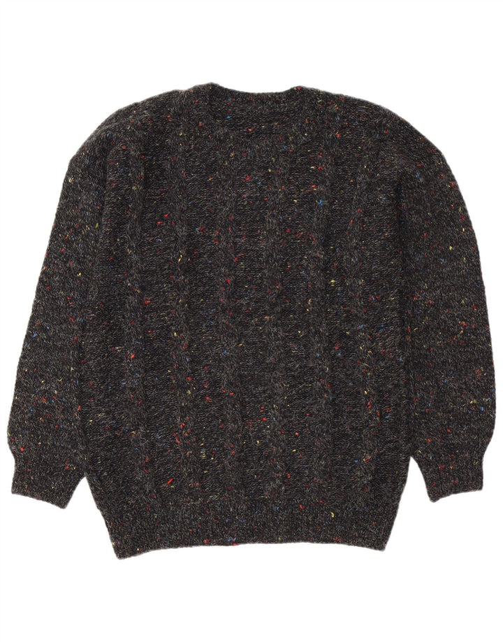 Vintage hombres cuello redondo jersey suéter grande negro moteado