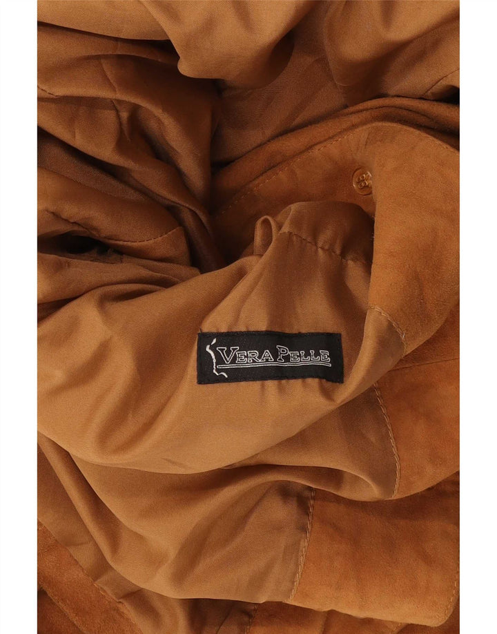 Vintage mujer ante chaqueta Reino Unido 14 cuero beige medio