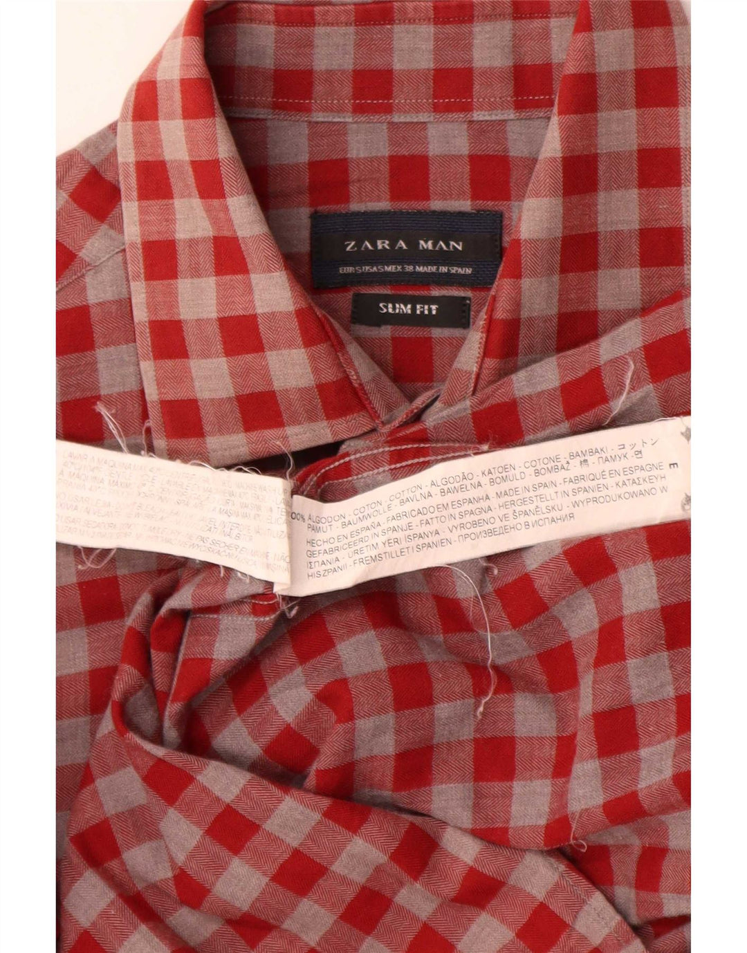 Zara Hombre Camisa Slim Fit Algodón Vichy Rojo Pequeño
