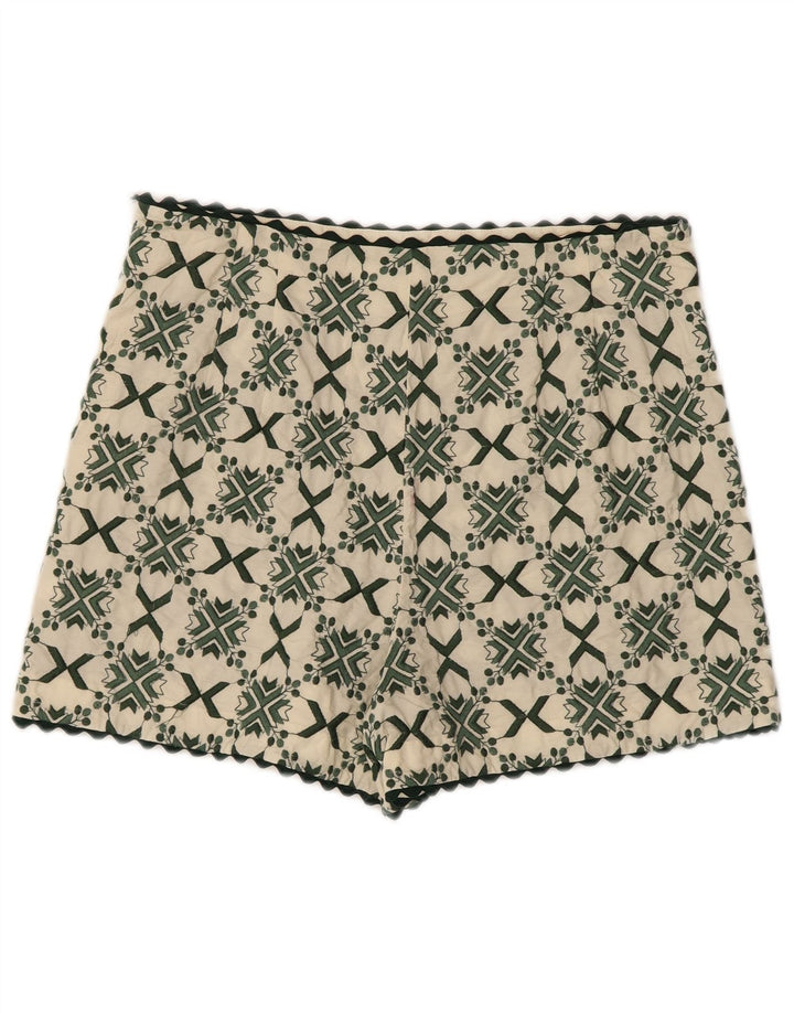 Zara Mujer Shorts Casuales Grande W30 Blanco Roto Geométrico