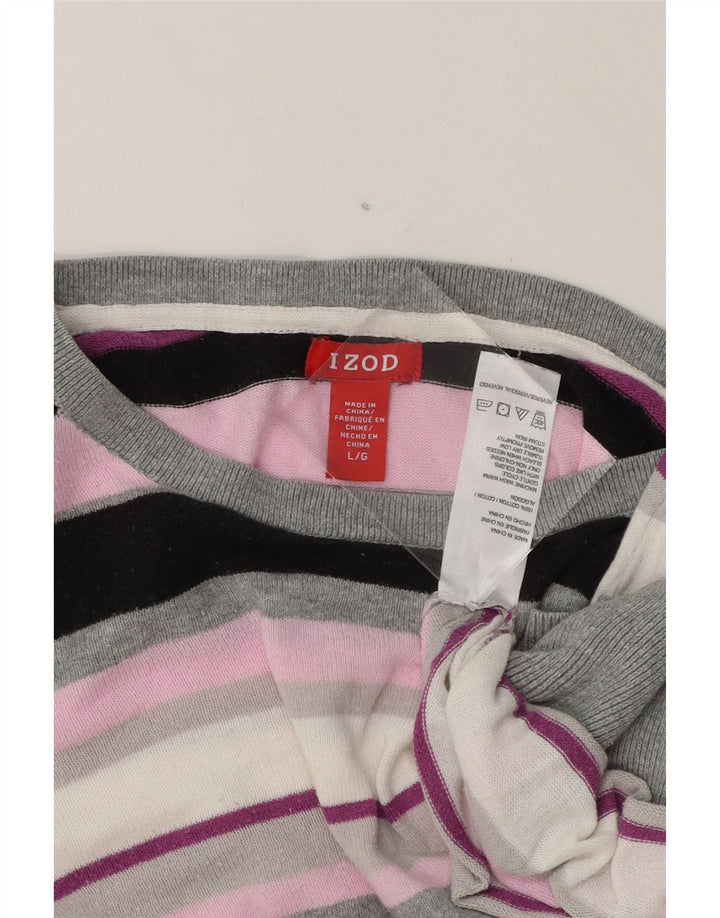 IZOD Womens Crew Neck Jumper Sweater UK 16 Large Multicoloured Striped Vintage Izod and Second-Hand Izod from Messina Hembry 