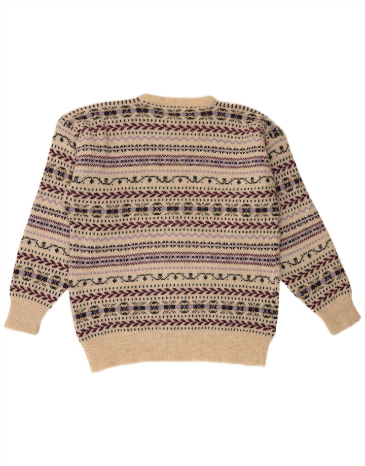 Cubus - Jersey de cuello redondo para hombre, talla grande, color beige, lana Fair Isle