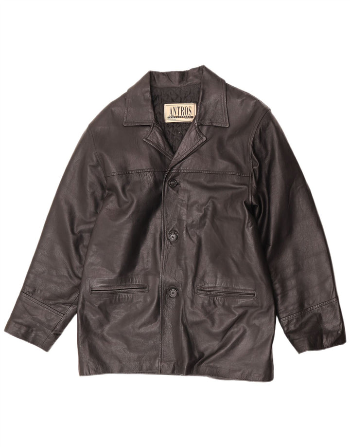 antros Chaqueta tipo blazer de cuero con 3 botones para hombre UK 40 Large Black Leather