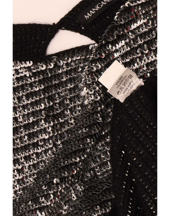 Mangano Vestido ajustado con lentejuelas para mujer UK 44 Lana plateada mediana