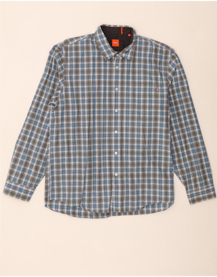 Camisa Hugo Boss Hombre 2XL Algodón A Cuadros Azul