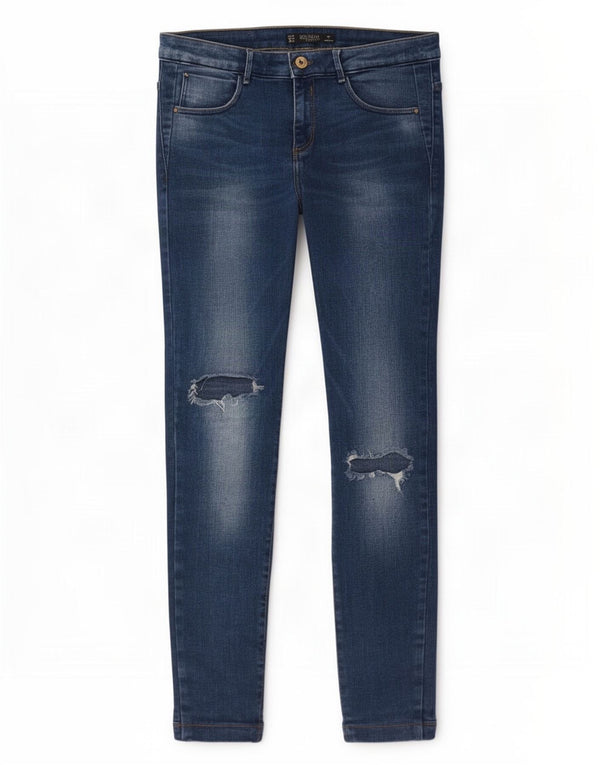 Zara Mujer Trafaluc Vaqueros Pitillo Desgastados EU 40 Medium W30 L27 Azul