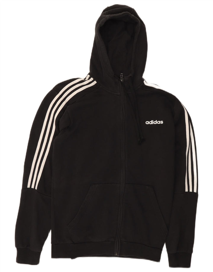 Adidas - Sudadera con capucha y cremallera para hombre, algodón negro mediano