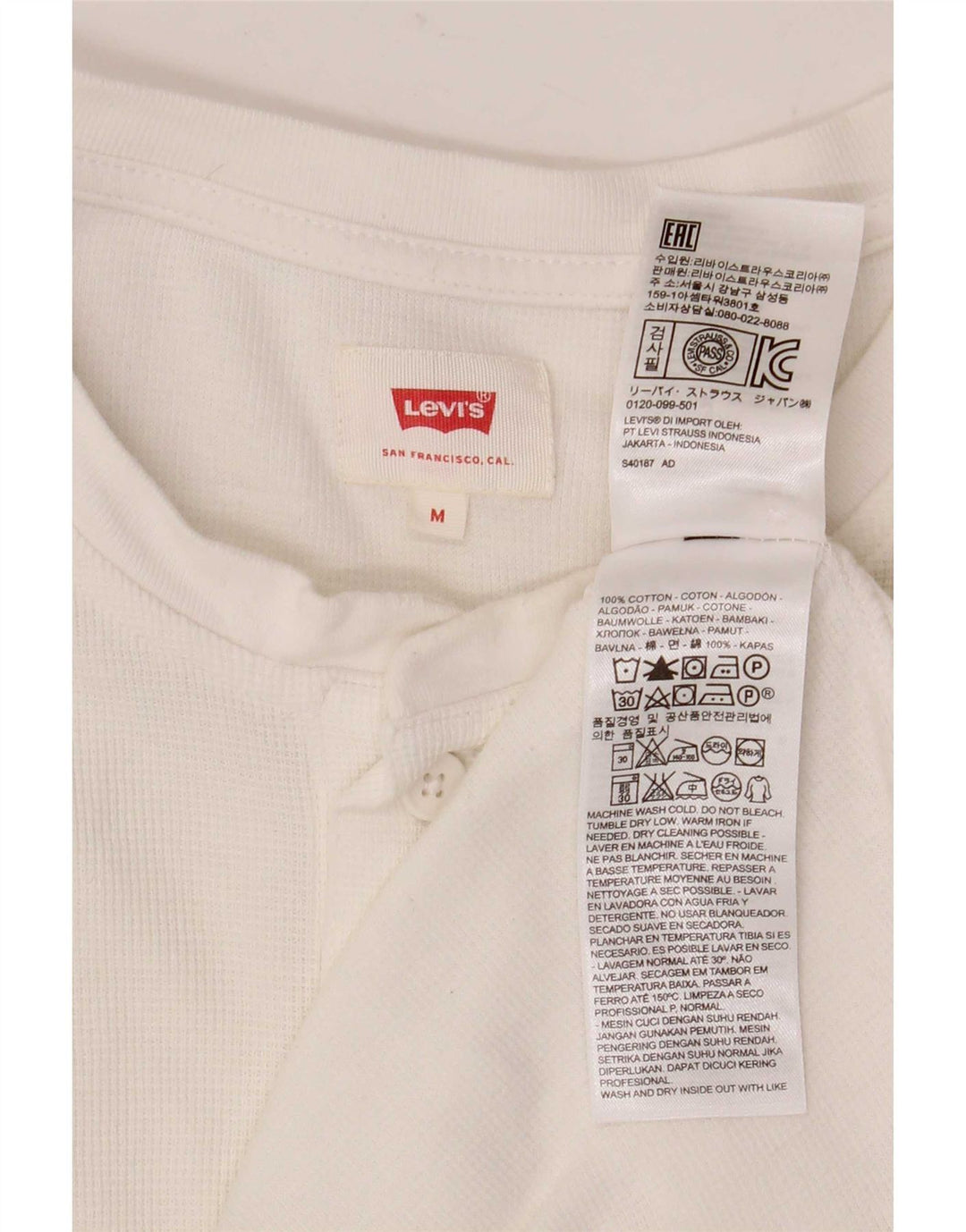 Levi's Hombre Top Manga Larga Algodón Blanco Mediano